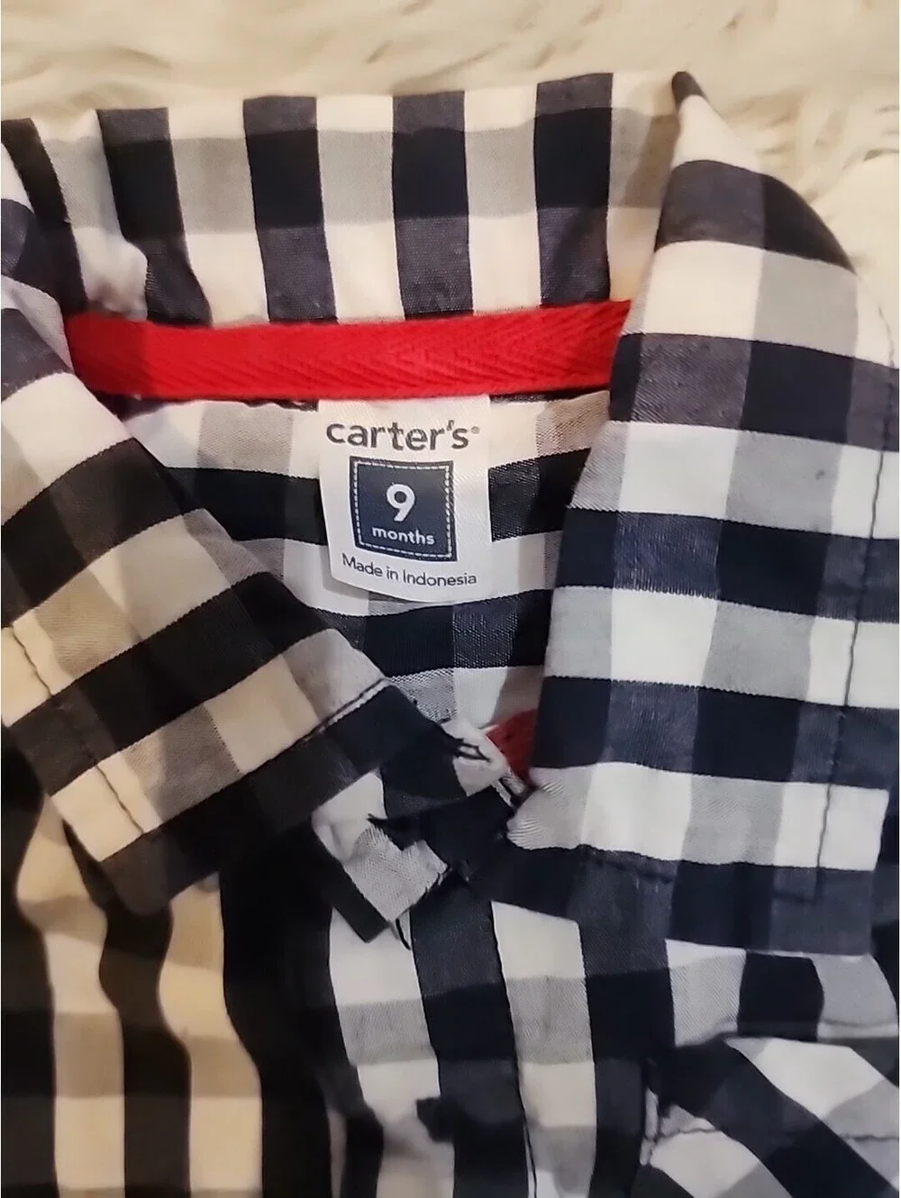 Baby Boy short sleeve Black plaid button shirt Carter’s 9 months G18 Indonesia